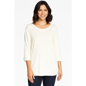 J. Jill Wearever Collection Pullover Tunic Top XL Ribbed Knit Rolled Cuff Ivory